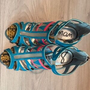 Sam Edelman Teal and Pink Strappy Sandals